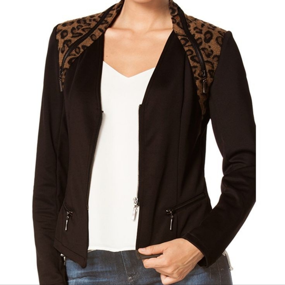 Carmin black leopard accent zip up jacket - Picture 5 of 8